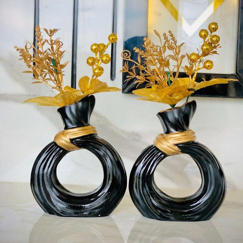 Donut Vase (Set of 2 Pieces) With Flowers